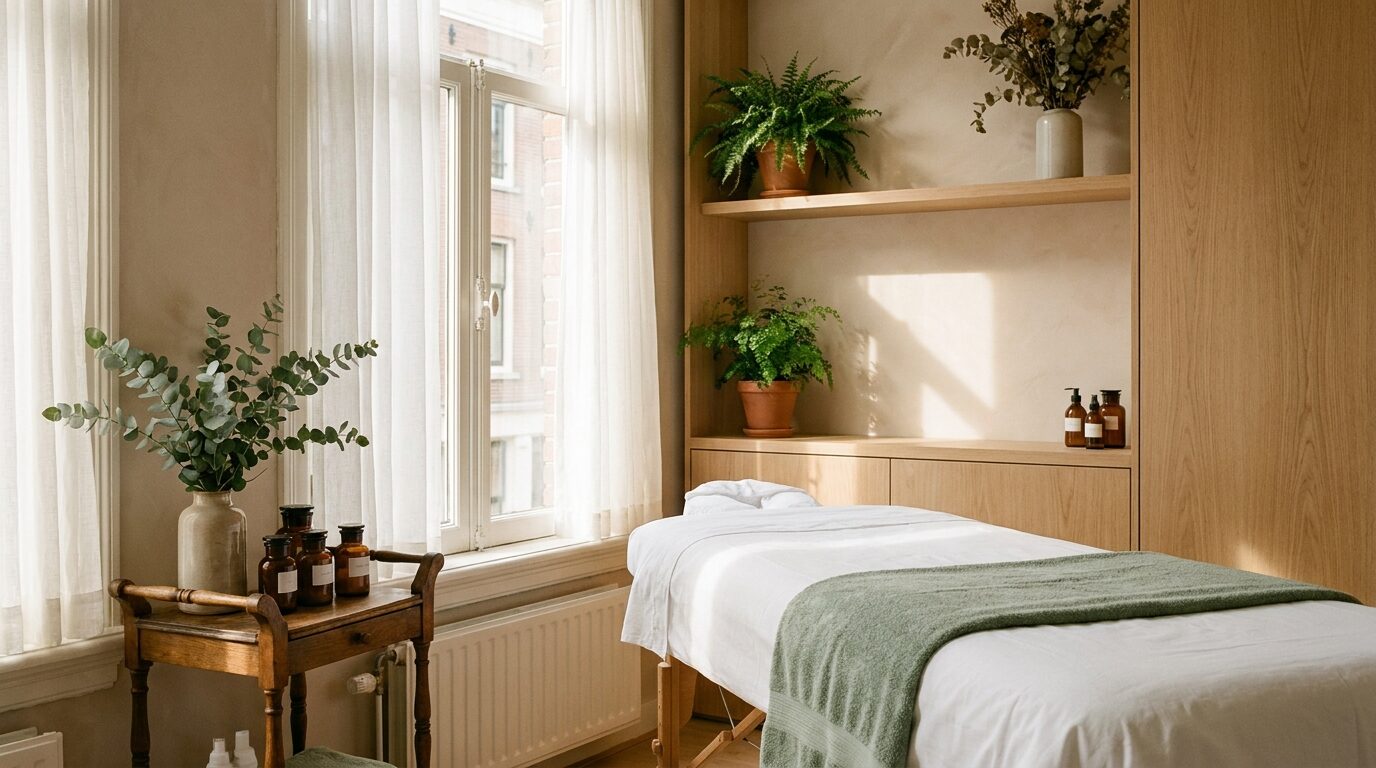 Lichte, rustige behandelruimte met planten