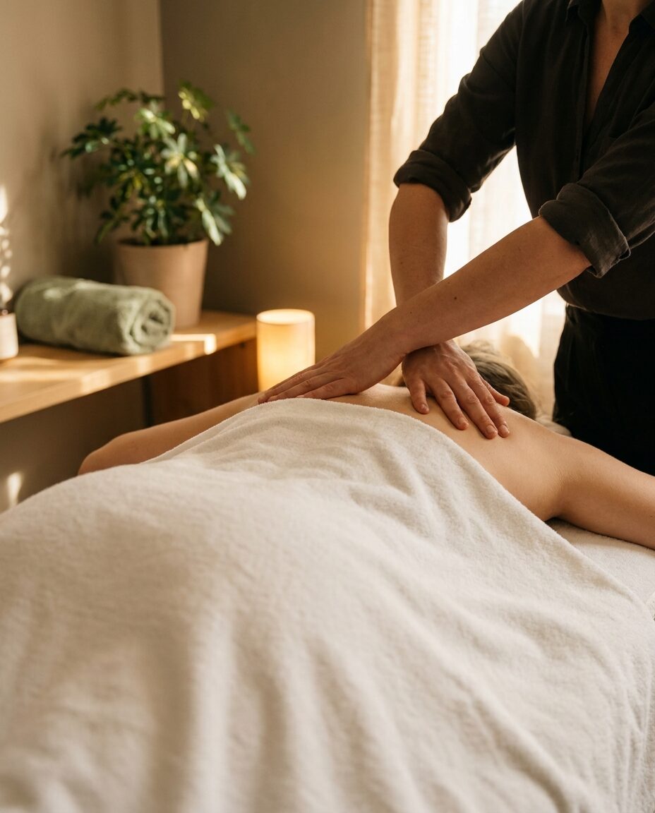 Ontspannende rugmassage in een rustige behandelruimte