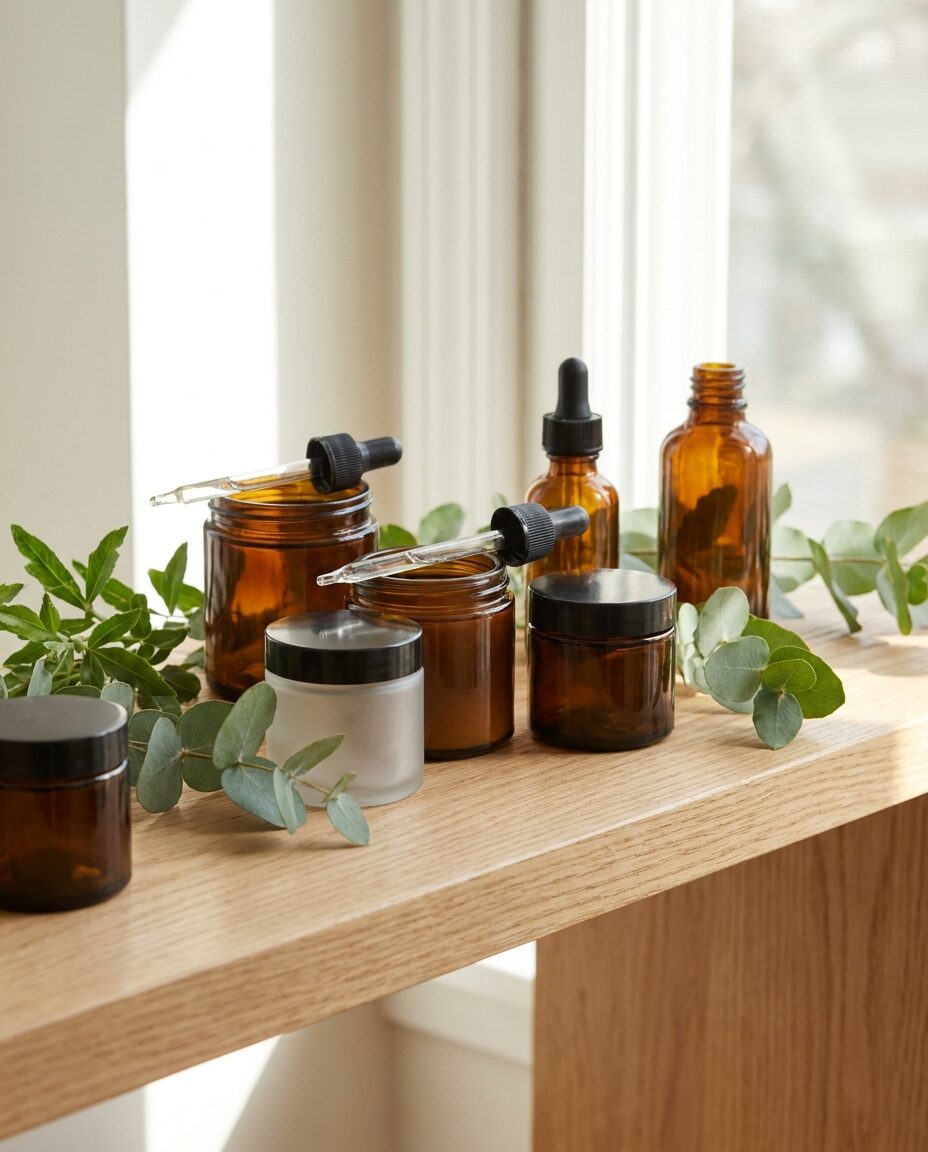 Plantaardige huidverzorging in glazen potjes